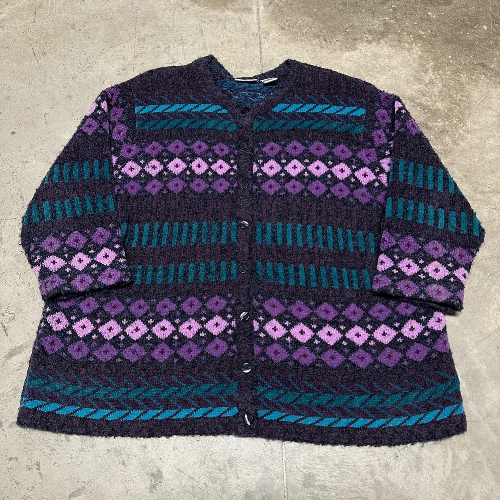 Vintage‎ Fashion Bug Women's Cardigan Sweater Size XL Geometric Pattern